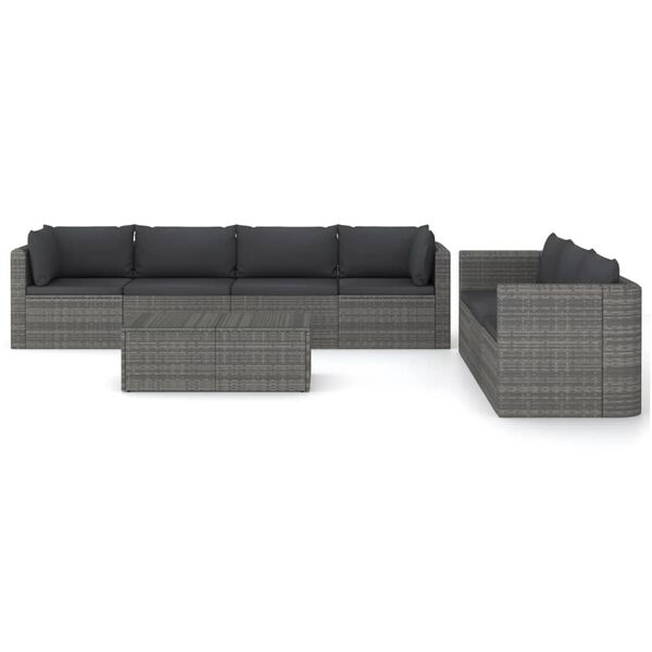 vidaXL 8 Piece Garden Lounge Set with Cushions Poly Rattan Grey