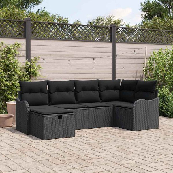 vidaXL Garden Sofa Set with Cushion 6 pcs Black Poly rattan