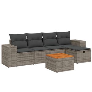 vidaXL 6 Piece Garden Sofa Set with Cushions Grey Poly Rattan