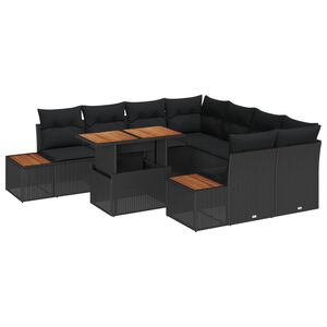 vidaXL Garden Sofa Set 9 pcs Black Poly Rattan