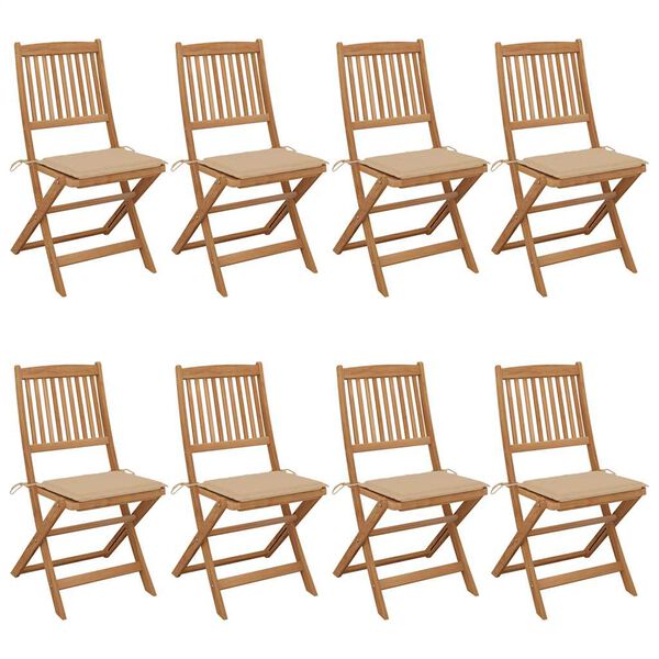 vidaXL Folding Garden Chairs 8 pcs with Cushions Solid Acacia Wood