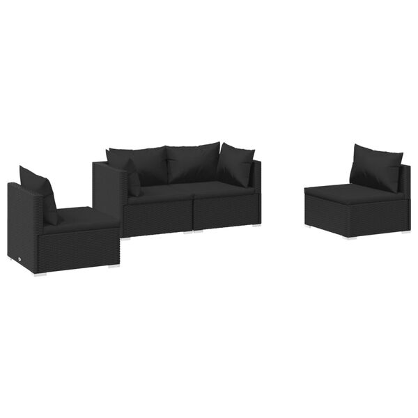 vidaXL 4 Piece Garden Lounge Set with Cushions Poly Rattan Black