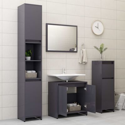 vidaXL 3 Piece Bathroom Furniture Set High Gloss Grey Engineered Wood