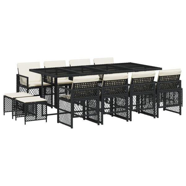 vidaXL 13 Piece Garden Dining Set with Cushions Black Poly Rattan