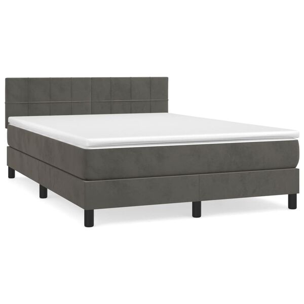 vidaXL Box Spring Bed with Mattress Dark Grey 137x187 cm Double Size Velvet