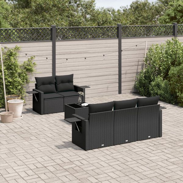 vidaXL 6 Piece Garden Sofa Set with Cushions Black Poly Rattan