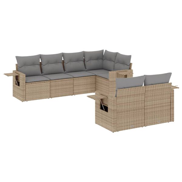 vidaXL 7 Piece Garden Sofa Set with Cushions Beige Poly Rattan