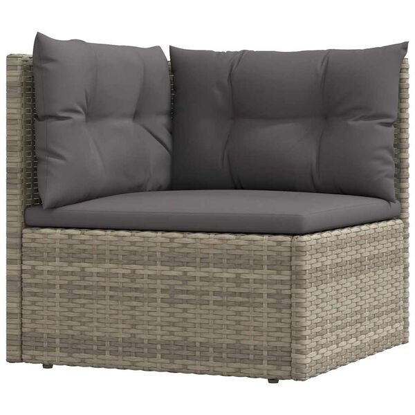 vidaXL Garden Corner Sofa with Cushions Grey Poly Rattan