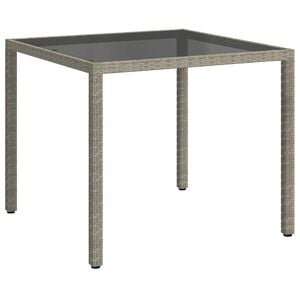 vidaXL Garden Table 90x90x75 cm Tempered Glass and Poly Rattan Grey