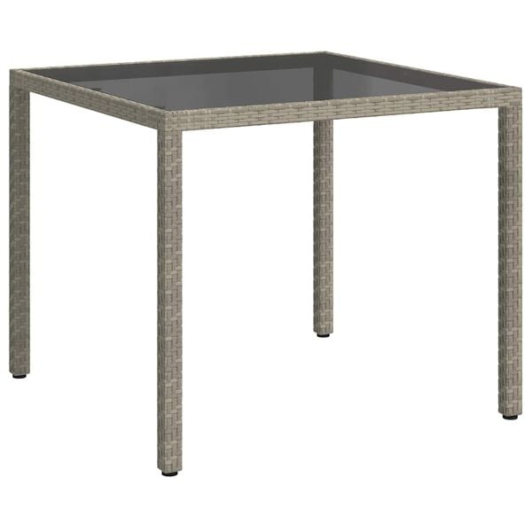vidaXL Garden Table 90x90x75 cm Tempered Glass and Poly Rattan Grey