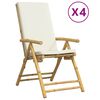 vidaXL 4 Piece Folding Garden Reclining Chairs with Cream White Cushions Bamboo
