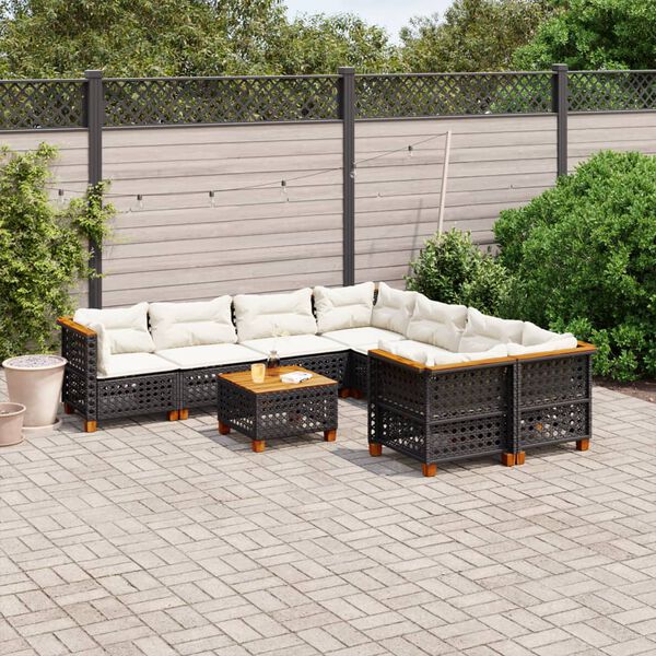 vidaXL 9 Piece Garden Sofa Set with Cushions Black Poly Rattan