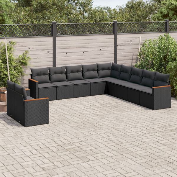 vidaXL 11 Piece Garden Sofa Set with Cushions Black Poly Rattan