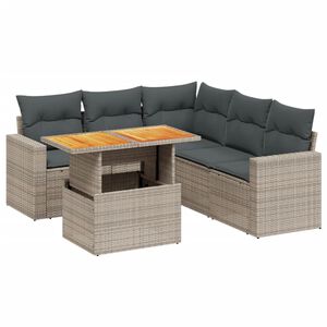 vidaXL 6 Piece Garden Sofa Set with Cushions Grey Poly Rattan