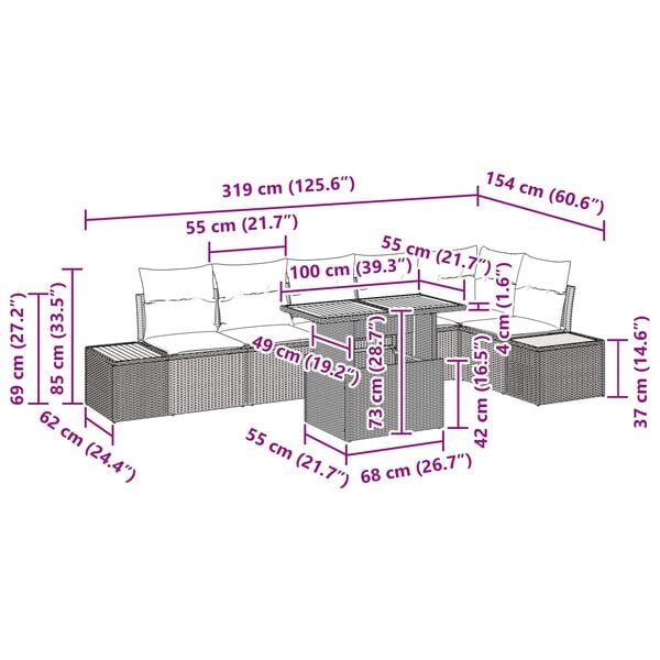 vidaXL Garden Sofa Set with Storage 7 pcs Black Poly rattan