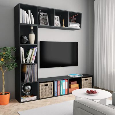 vidaXL 3 Piece Book/TV Cabinet Set Black 180x30x180 cm