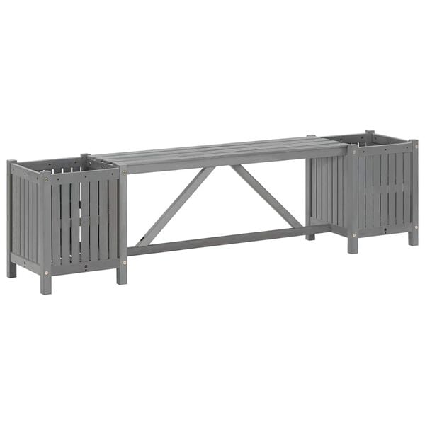 vidaXL Garden Bench with 2 Planters 150cm Solid Acacia Wood Grey