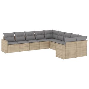vidaXL 10 Piece Garden Sofa Set with Cushions Beige Poly Rattan