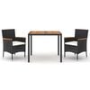 vidaXL 3 Piece Garden Dining Set with Cushions Black Poly Rattan