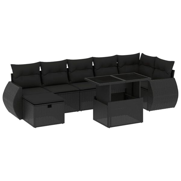 vidaXL 8 Piece Garden Sofa Set with Cushions Black Poly Rattan