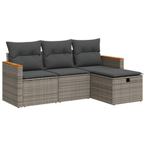 vidaXL 4 Piece Garden Sofa Set with Cushions Grey Poly Rattan