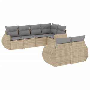 vidaXL 7 Piece Garden Sofa Set with Cushions Beige Poly Rattan