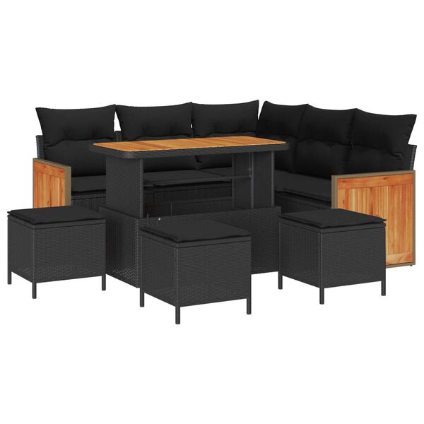 vidaXL Garden Sofa Set 8 pcs Black Poly Rattan