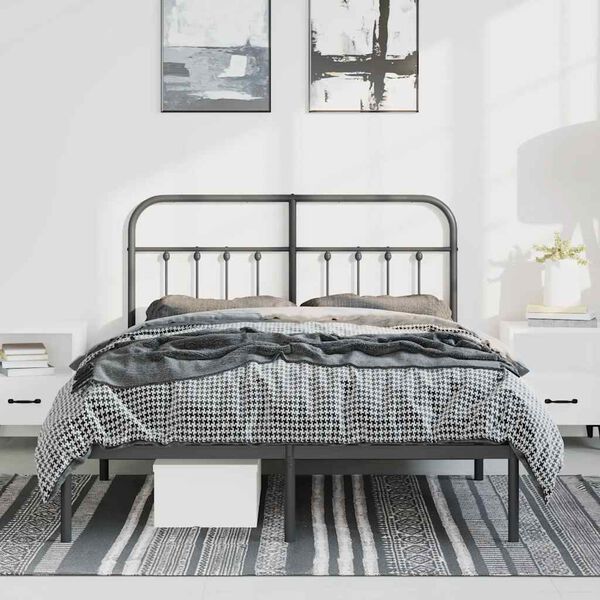 vidaXL Metal Bed Frame without Mattress with Headboard Black 135x190cm
