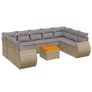 vidaXL 10 Piece Garden Sofa Set with Cushions Beige Poly Rattan