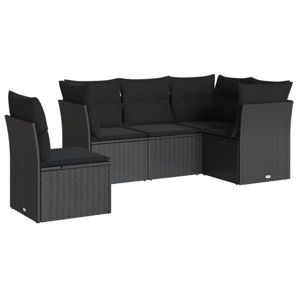 vidaXL 5 Piece Garden Sofa Set with Cushions Black Poly Rattan