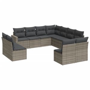 vidaXL 11 Piece Garden Sofa Set with Cushions Grey Poly Rattan