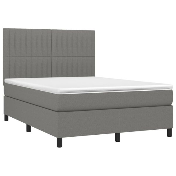vidaXL Box Spring Bed with Mattress&LED Dark Grey 137x187 cm Double Size Fabric