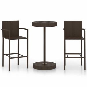 vidaXL 3 Piece Garden Bar Set Poly Rattan Brown