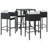 vidaXL 5 Piece Garden Bar Set with Cushions Black Poly Rattan
