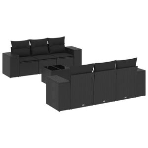 vidaXL 7 Piece Garden Sofa Set with Cushions Black Poly Rattan