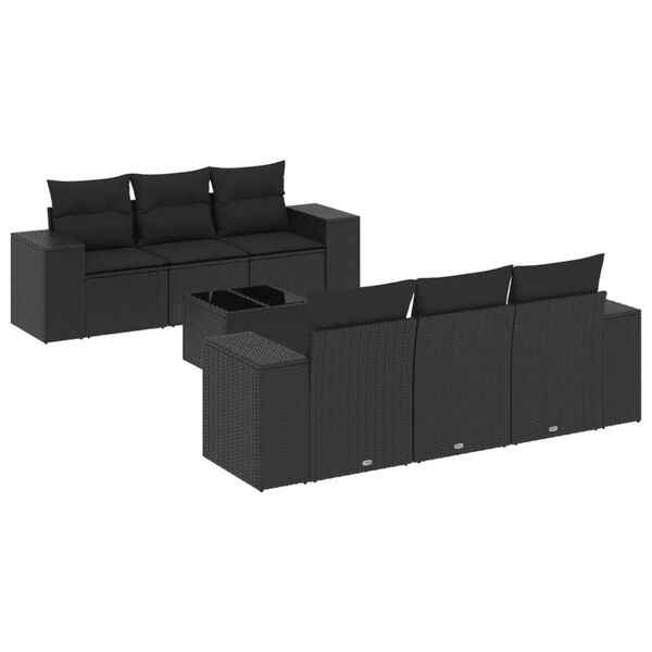 vidaXL 7 Piece Garden Sofa Set with Cushions Black Poly Rattan