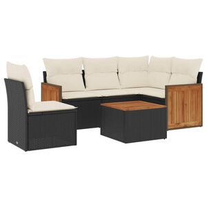 vidaXL 6 Piece Garden Sofa Set with Cushions Black Poly Rattan