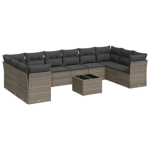 vidaXL 11 Piece Garden Sofa Set with Cushions Grey Poly Rattan