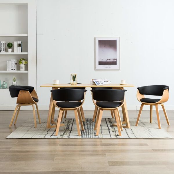 vidaXL Dining Chairs 6 pcs Black Bent Wood and Faux Leather