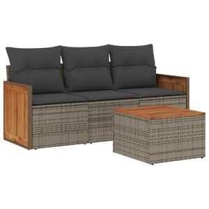 vidaXL 4 Piece Garden Sofa Set with Cushions Grey Poly Rattan