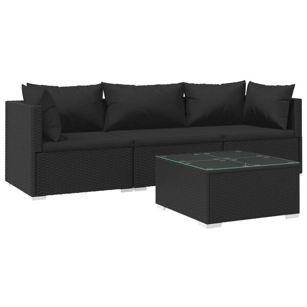 vidaXL 4 Piece Garden Lounge Set with Cushions Poly Rattan Black