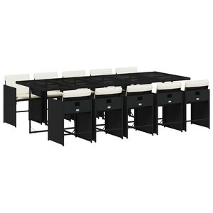 vidaXL 11 Piece Garden Dining Set with Cushions Black Poly Rattan