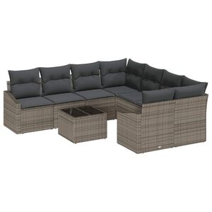 vidaXL Sofa Set 9 pcs Grey 233.5 x 234 x 85 cm Poly Rattan