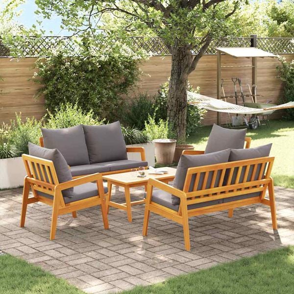 vidaXL Bistro Set with Cushion 5 pcs Brown Solid Acacia Wood