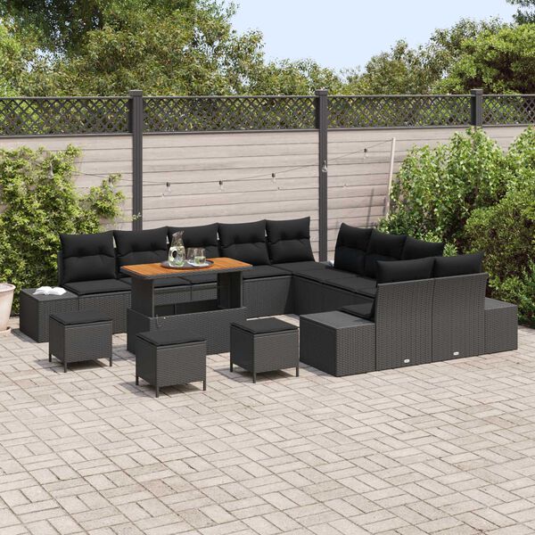 vidaXL Garden Sofa Set with Cushion 14 pcs Black Poly rattan