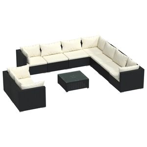 vidaXL 10 Piece Garden Lounge Set with Cushions Black Poly Rattan