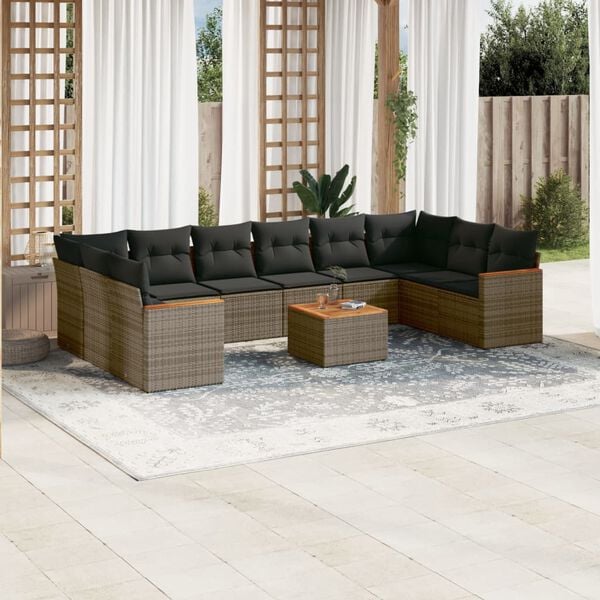 vidaXL 11 Piece Garden Sofa Set with Cushions Grey Poly Rattan