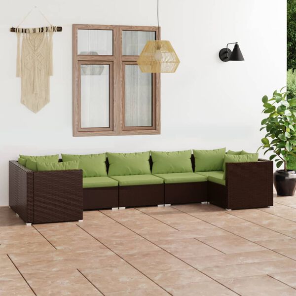 vidaXL 7 Piece Garden Lounge Set with Cushions Poly Rattan Brown