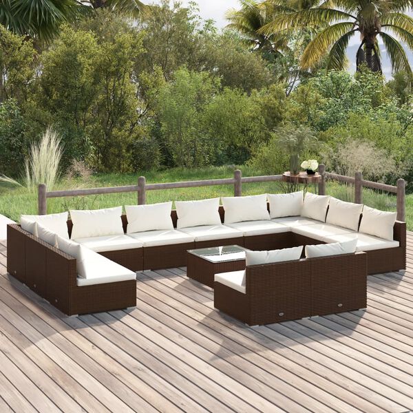 vidaXL 13 Piece Garden Lounge Set with Cushions Brown Poly Rattan