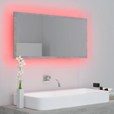 vidaXL LED Bathroom Mirror Concrete Grey 90x8.5x37 cm Acrylic